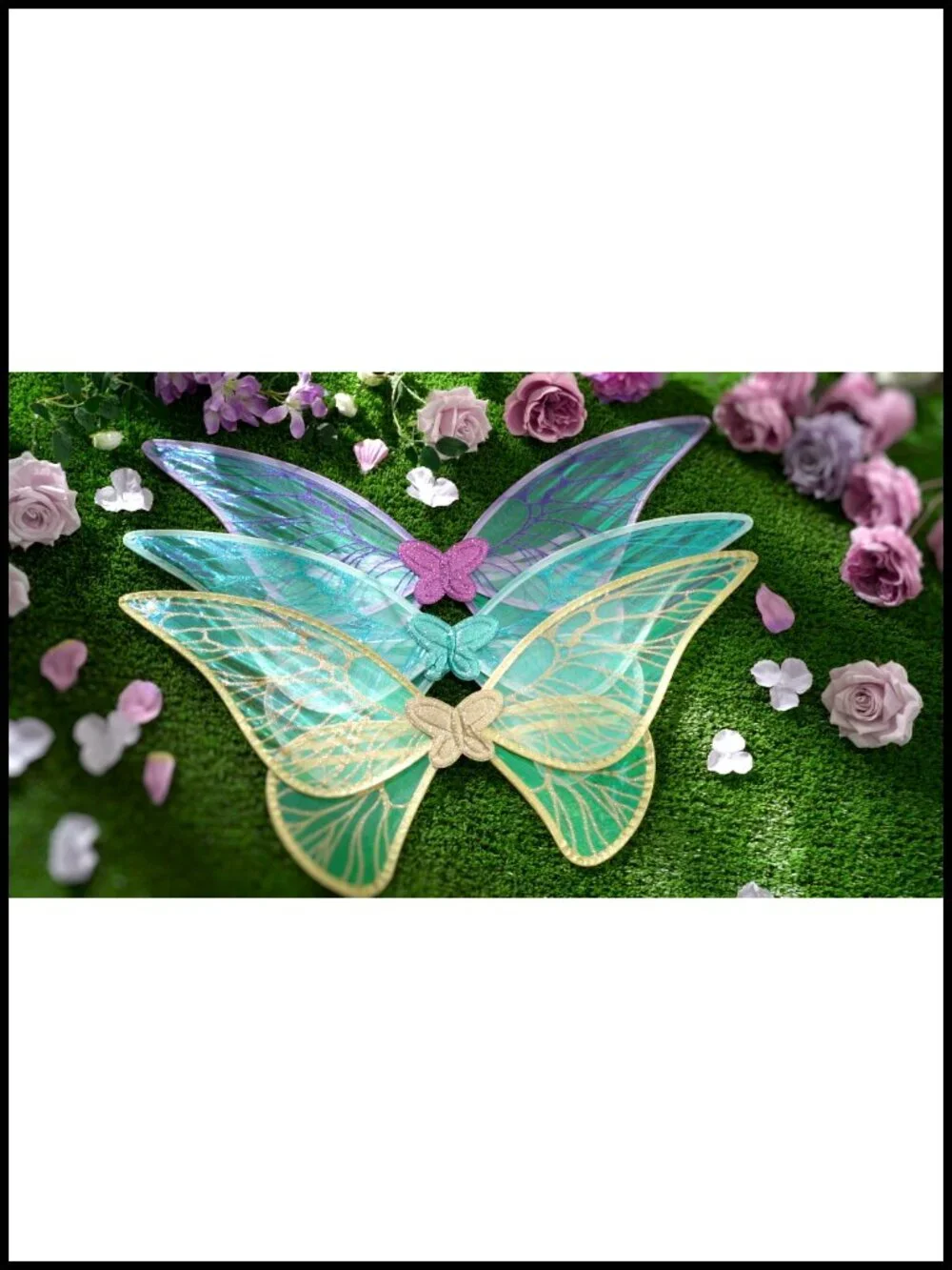Fairy Wings Costume Set for Girls - Butterfly Wings, Flower Crown, Wand & Ears,